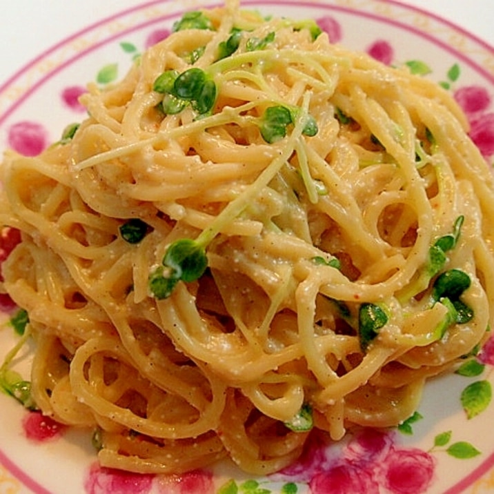 カップスープで　❤明太子と豆乳のクリームパスタ❤